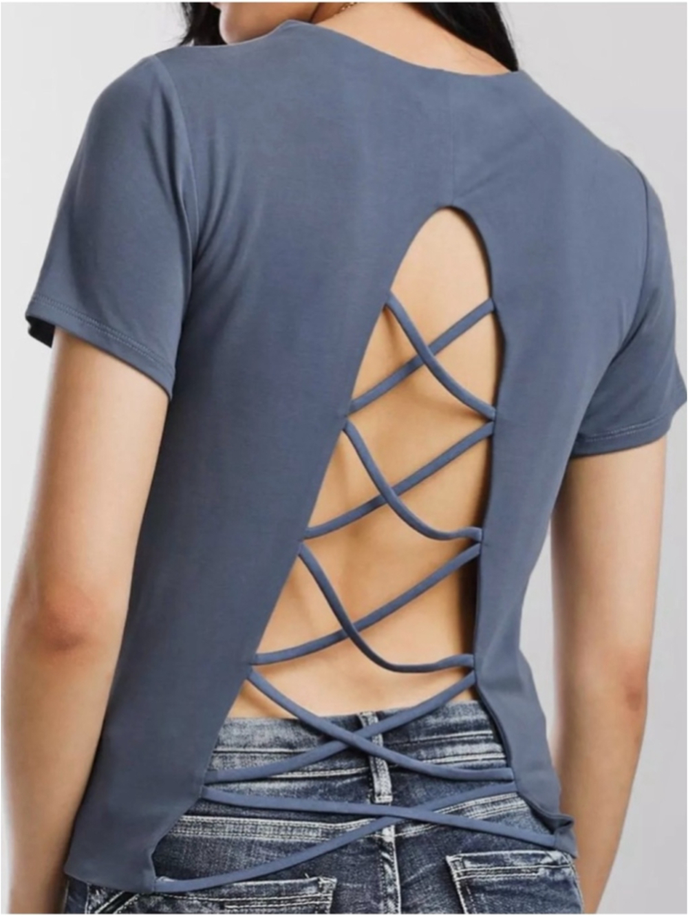Red by BKE strappy open back blue top